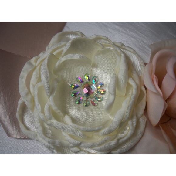 Blush AB Rhinestone Floral Appliqued Bridal Wedding MOB Prom Party Formal Belt - Picture 4 of 6